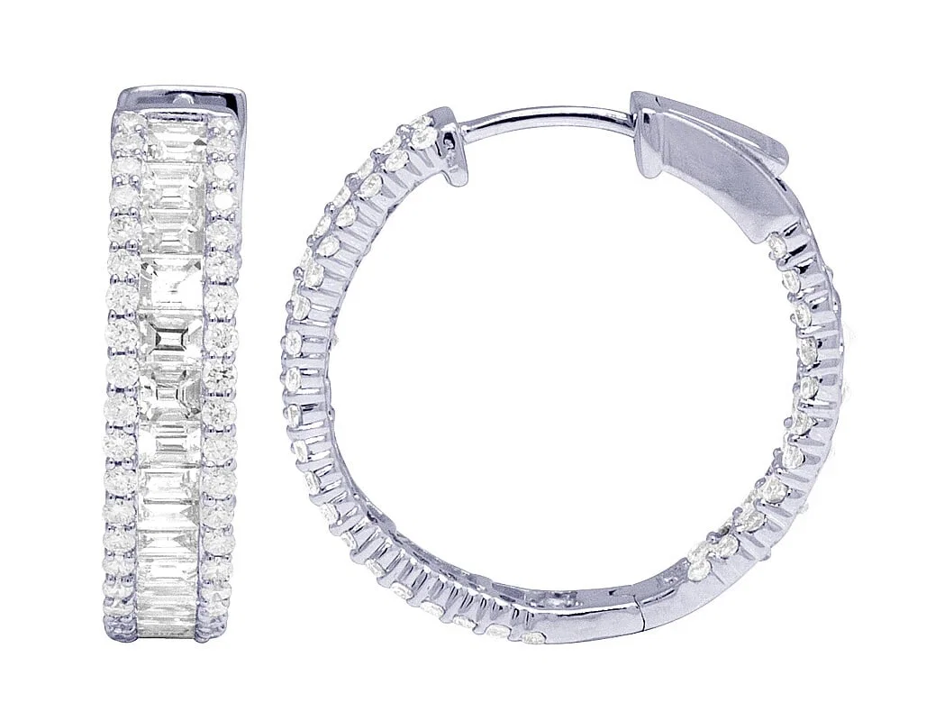 LADIES REAL DIAMOND HOOP EARRINGS 14K WHITE GOLD