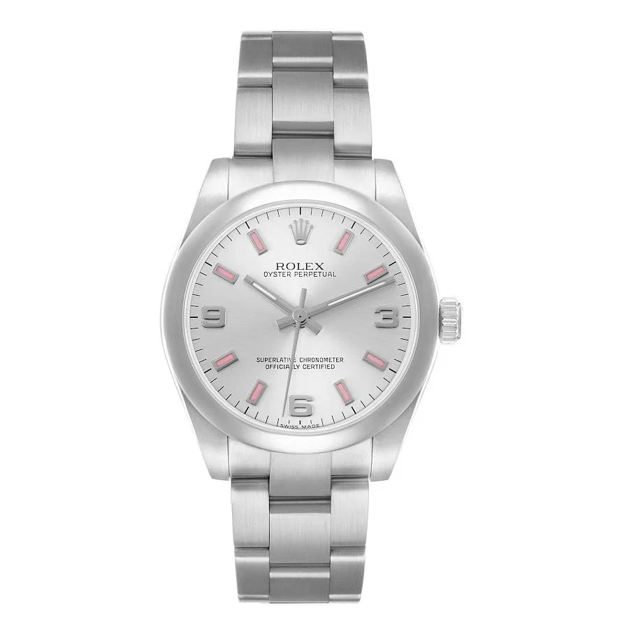 Ladies Rolex 177200 Oyster Perpetual Silver Dial Pink Markers With Card 2008
