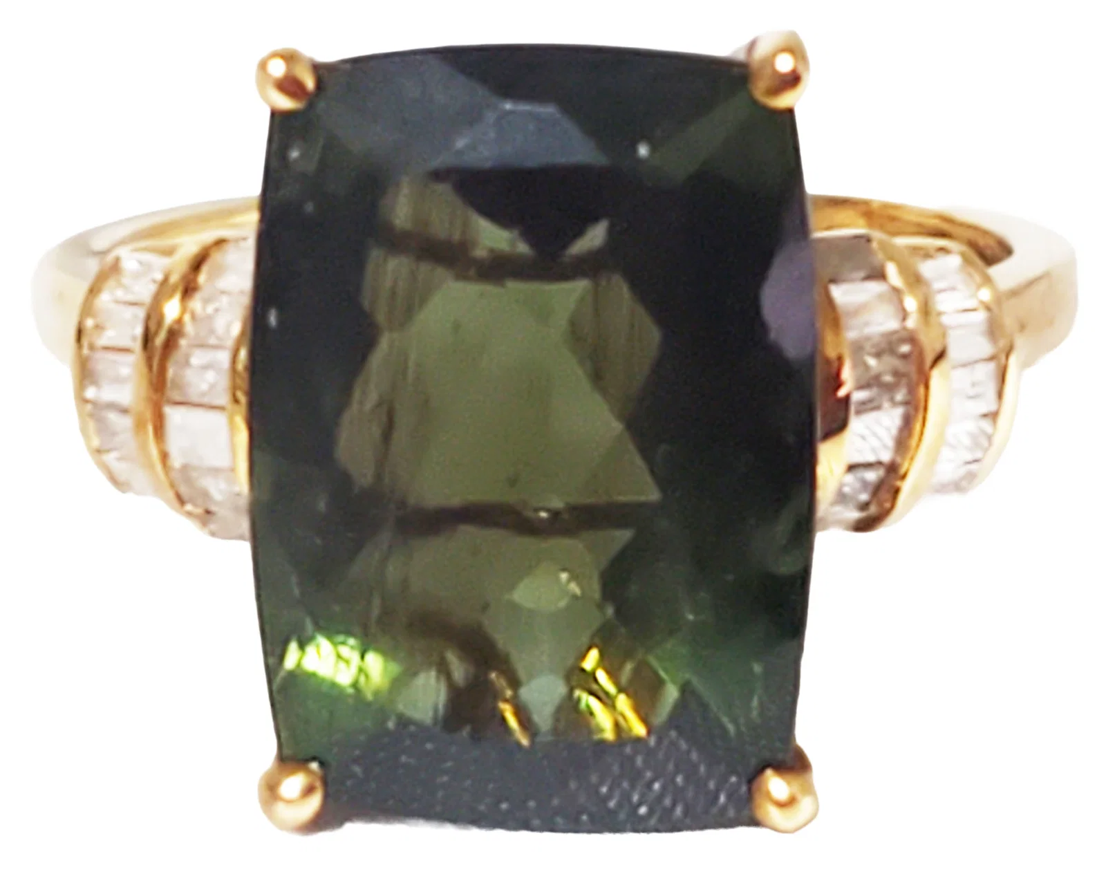 LADYS 10KT MOLDAVITE & DIAMOND LADYS RING