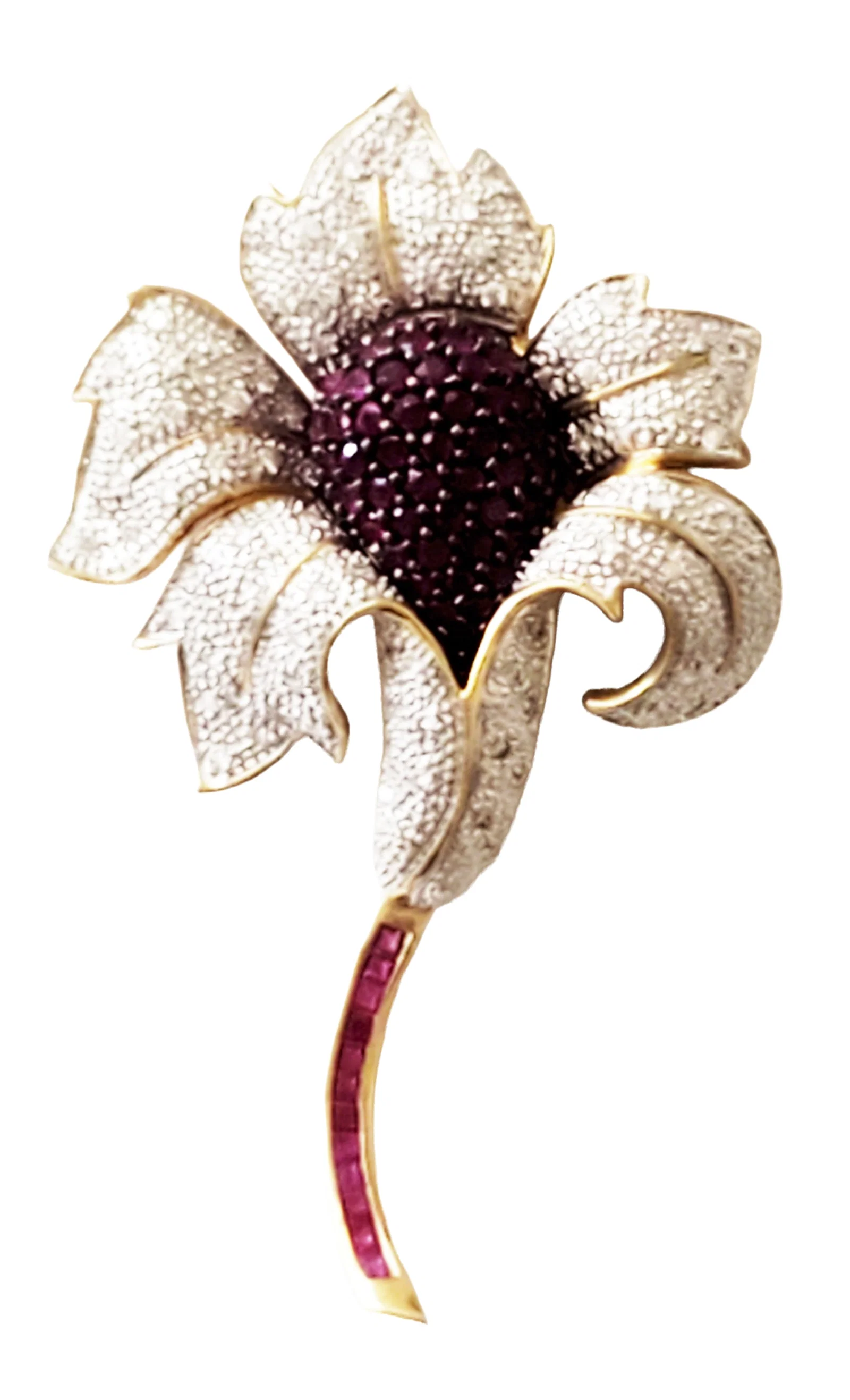 LADYS RUBY AND DIAMOND 14KT FLORAL PIN
