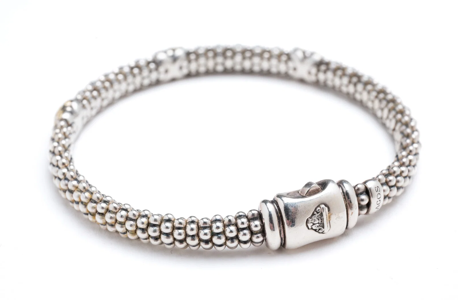 LAGOS THREE STATION GOLD X DIAMOND CAVIAR BRACELET.