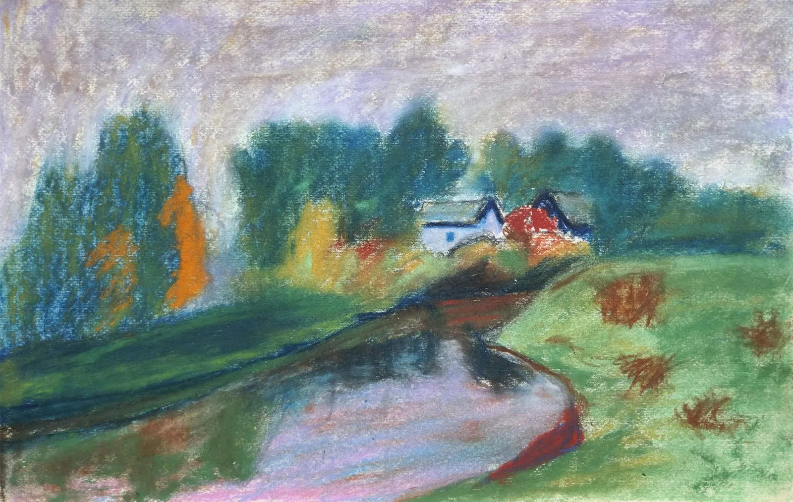 Lah Rostislav (Ukrainian artist), "The pond near the house", tempera on paper