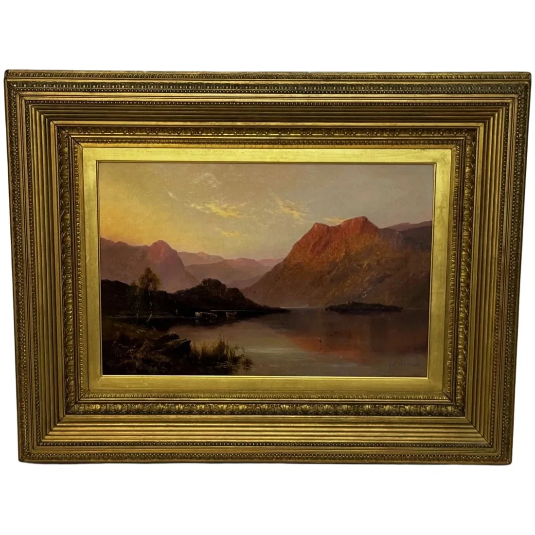 Lake Windermere Glowing Sunset Landscape Oil by Alfred de Breanski Jr C1920