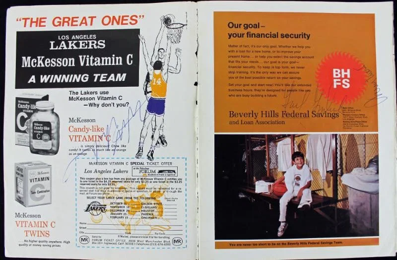 Lakers Wilt Chamberlain Jerry West Gail Goodrich Signed Program PSA Authentic