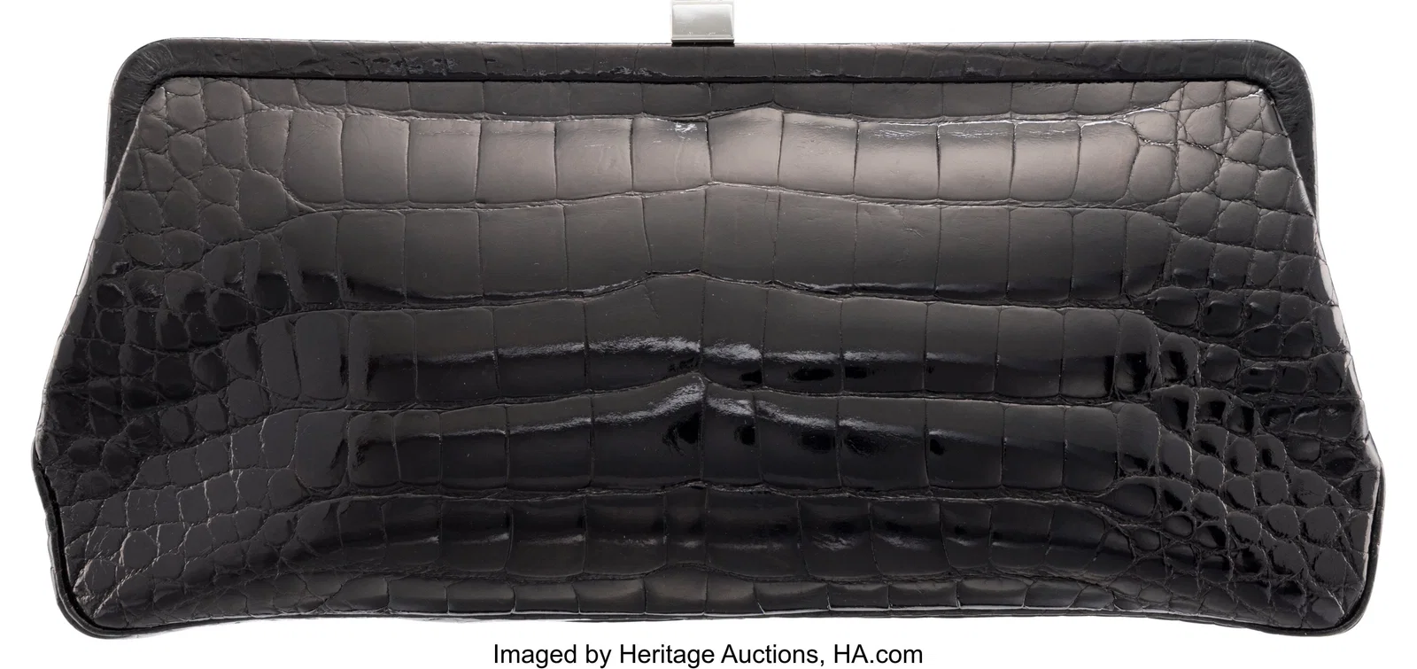 Lambertson Truex Shiny Black Crocodile Clutch wi