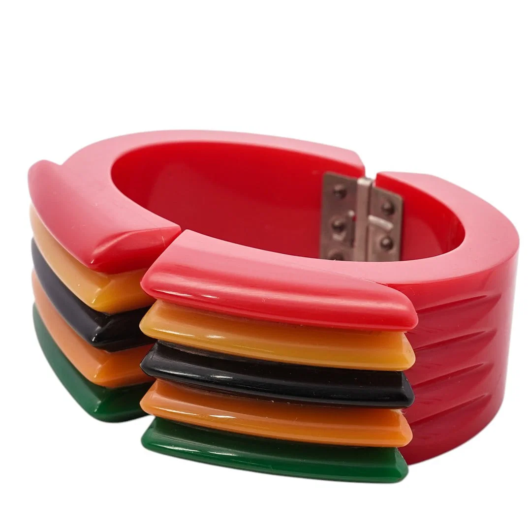 Laminated Polychrome Philadelphia Style Clamper Bracelet
