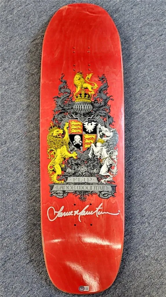Lance Mountain Signed Flip Crest Red Skateboard Deck BAS Authenticated