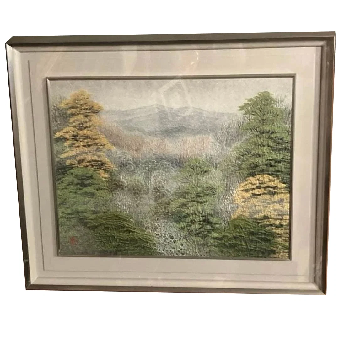 Landscape painting, paper cutting, Living National Treasure, Kazuo Yamauchi, authenticity