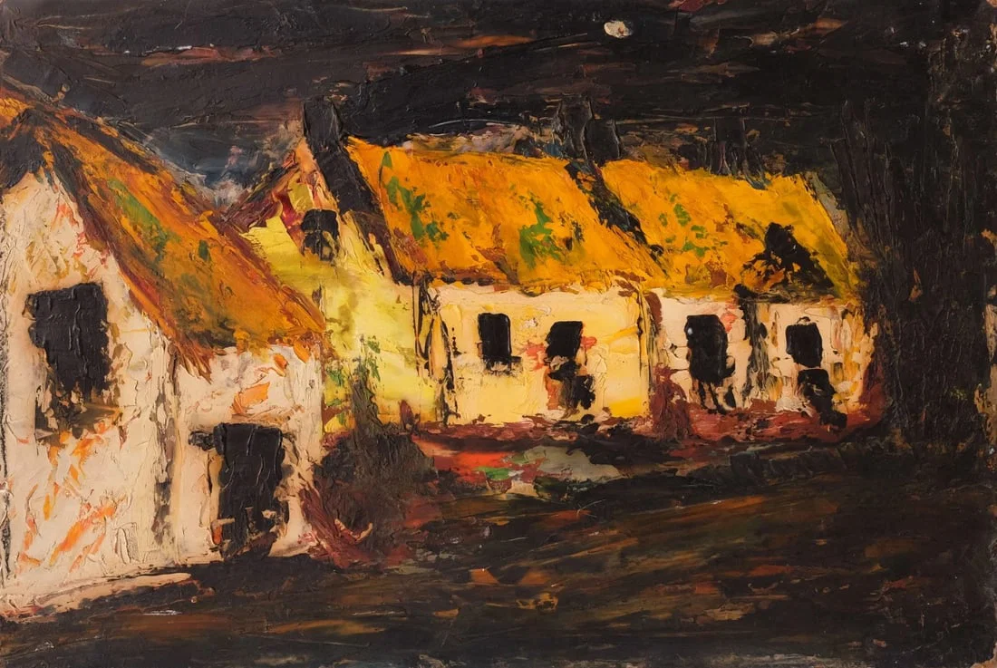 Landscape, Village, Houses, Expressionist signed 1960 Modern Original Painting