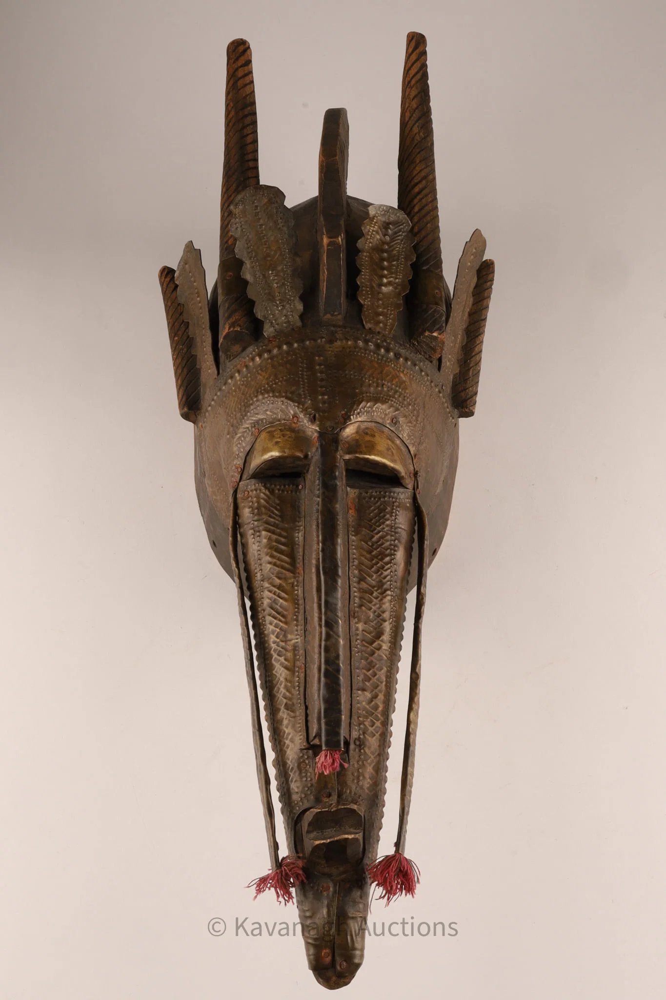 Large African Marka (Bamana) Wood and Brass Headdress Mask, Mali