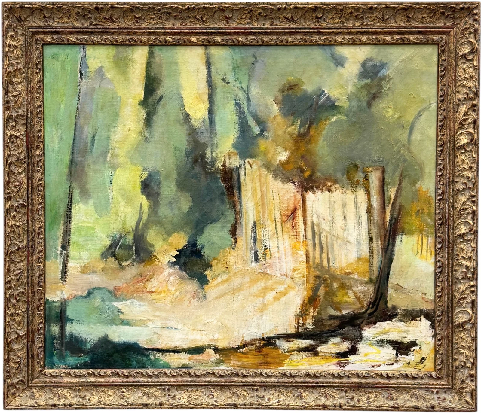 Large American Modernist Landscape Signed Oil On Canvas