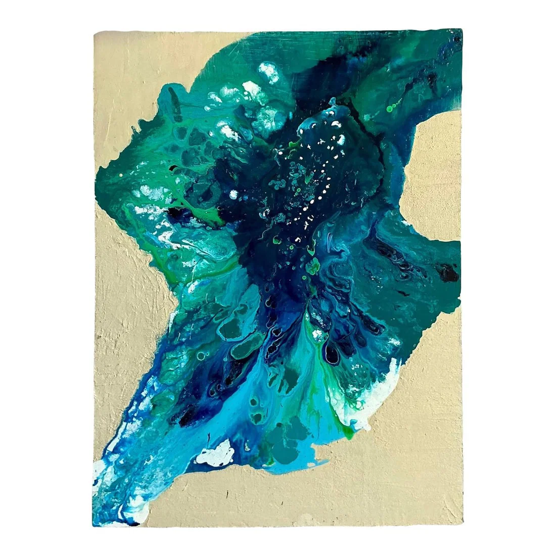 Large Boho Chic Abstract Canvas Oil Painting in Blues and Teal