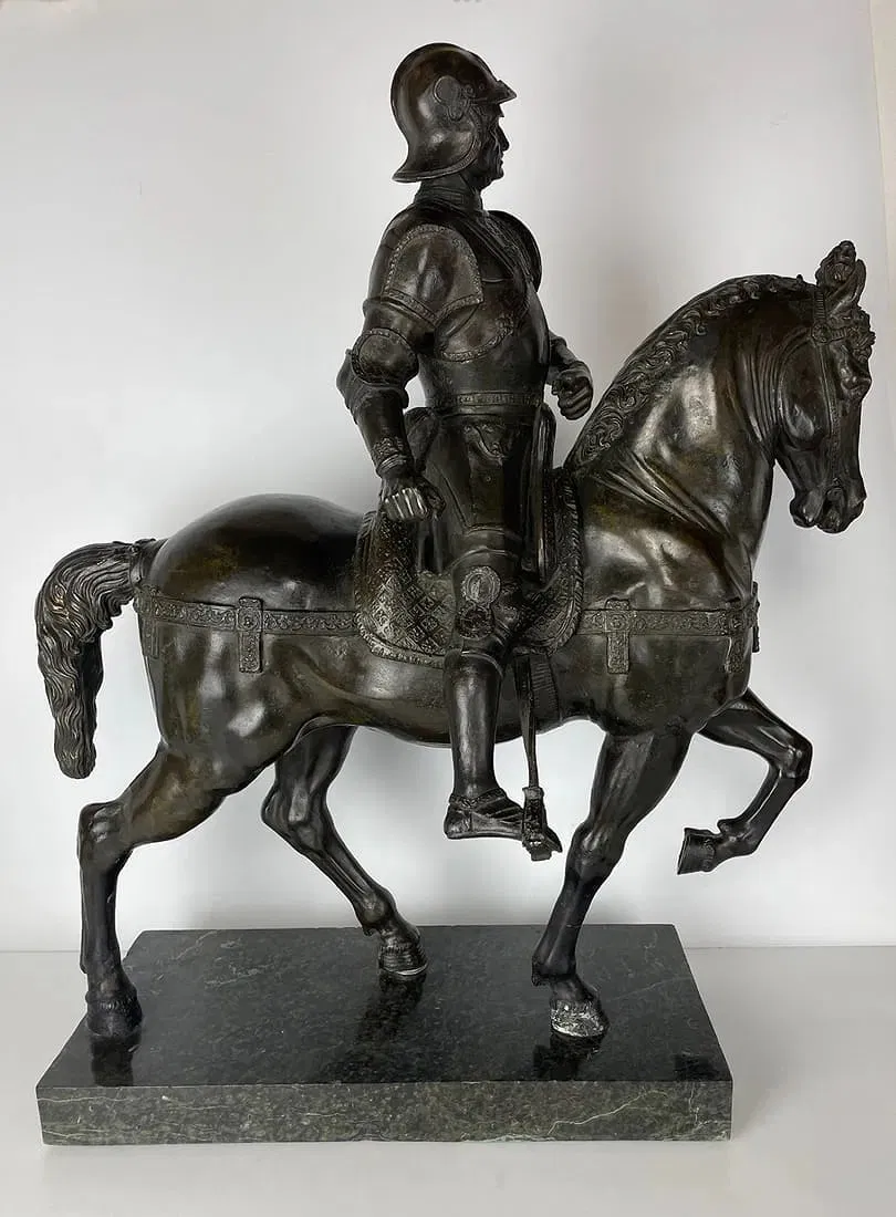 LARGE BRONZE SCULPTURE OF A SOLDIER ON HORSE