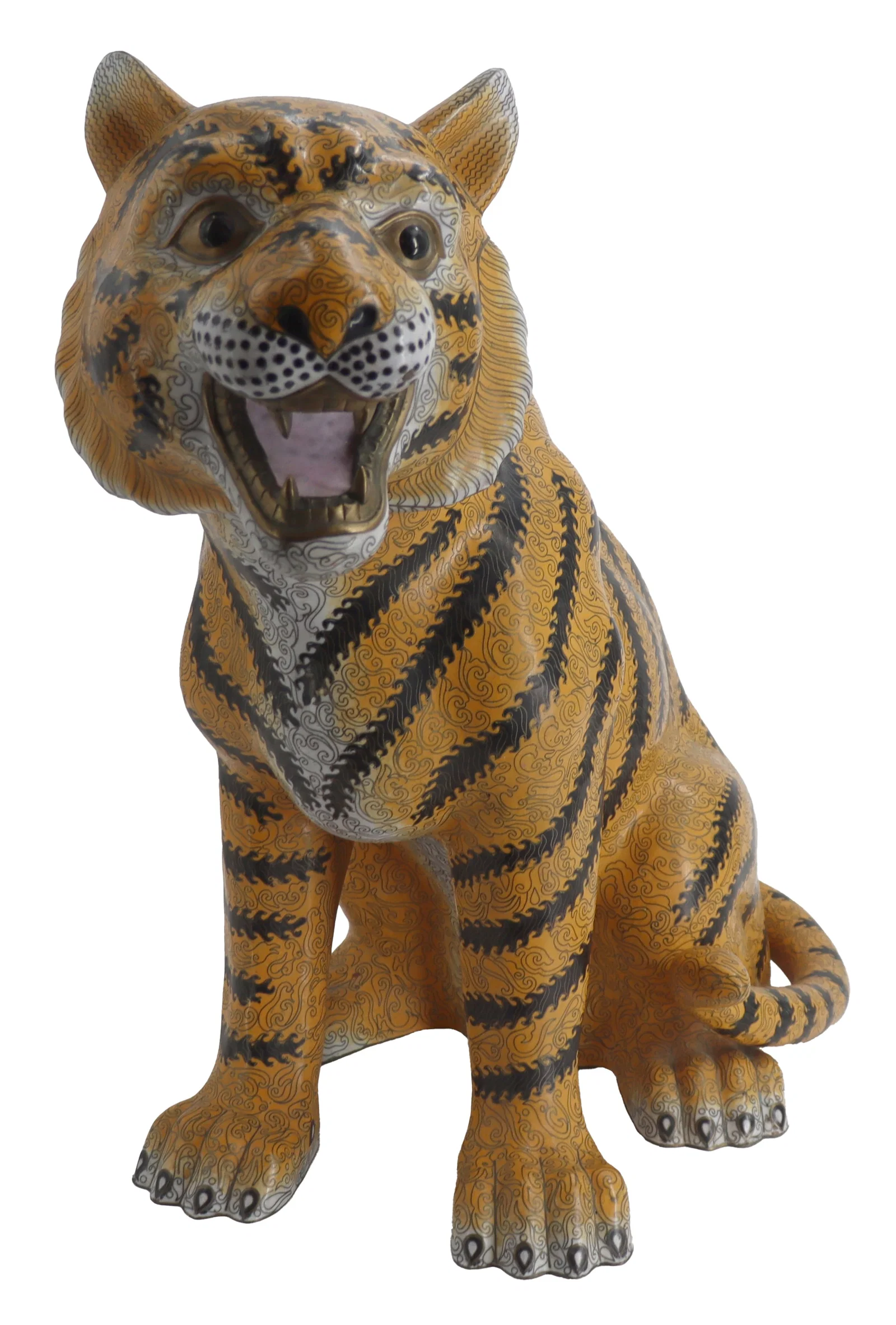Large Chinese Cloisonne Enamel Model Of A Seated Tiger