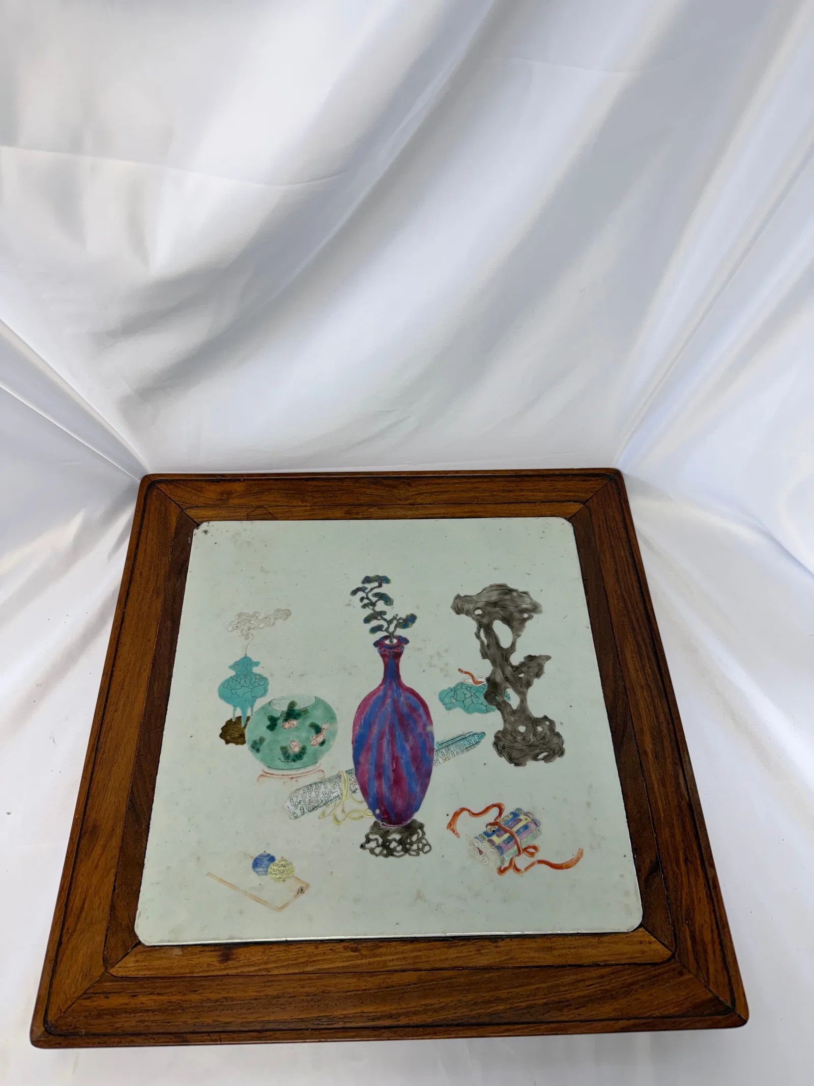 Large Chinese enameled famille rose antiques Porcelain China plaque framed