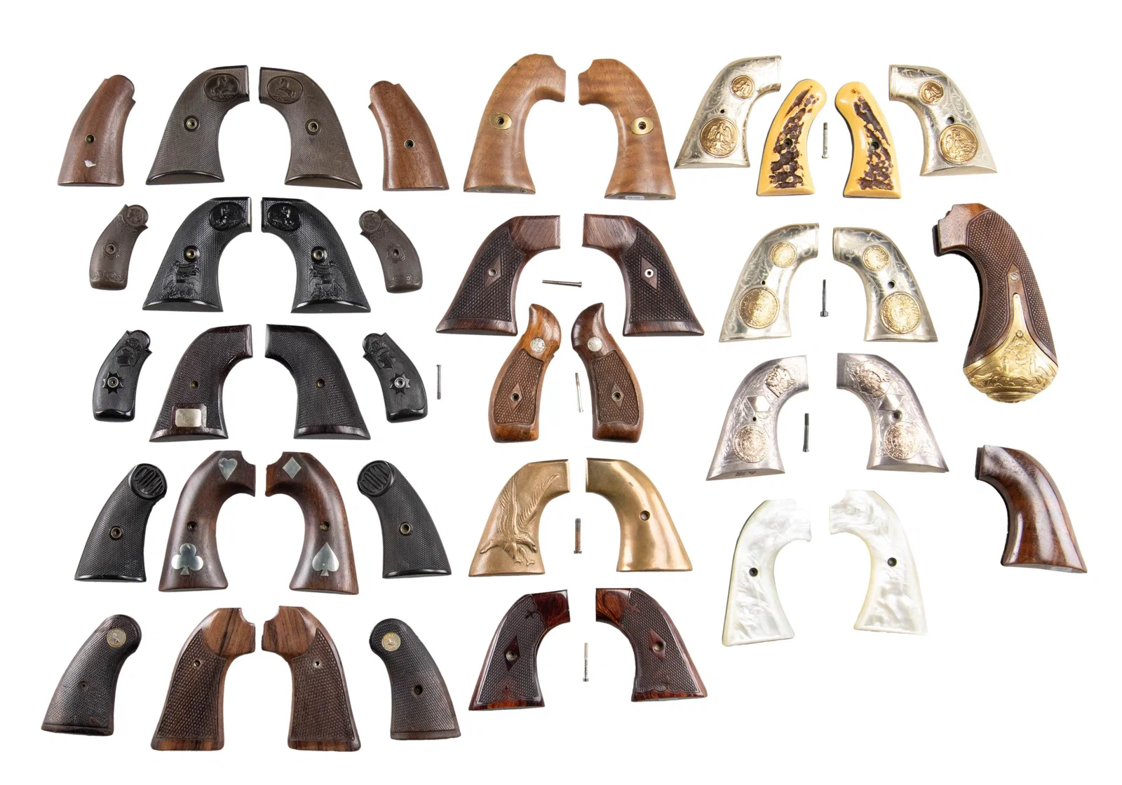 LARGE GROUP OF VINTAGE PISTOL GRIPS.