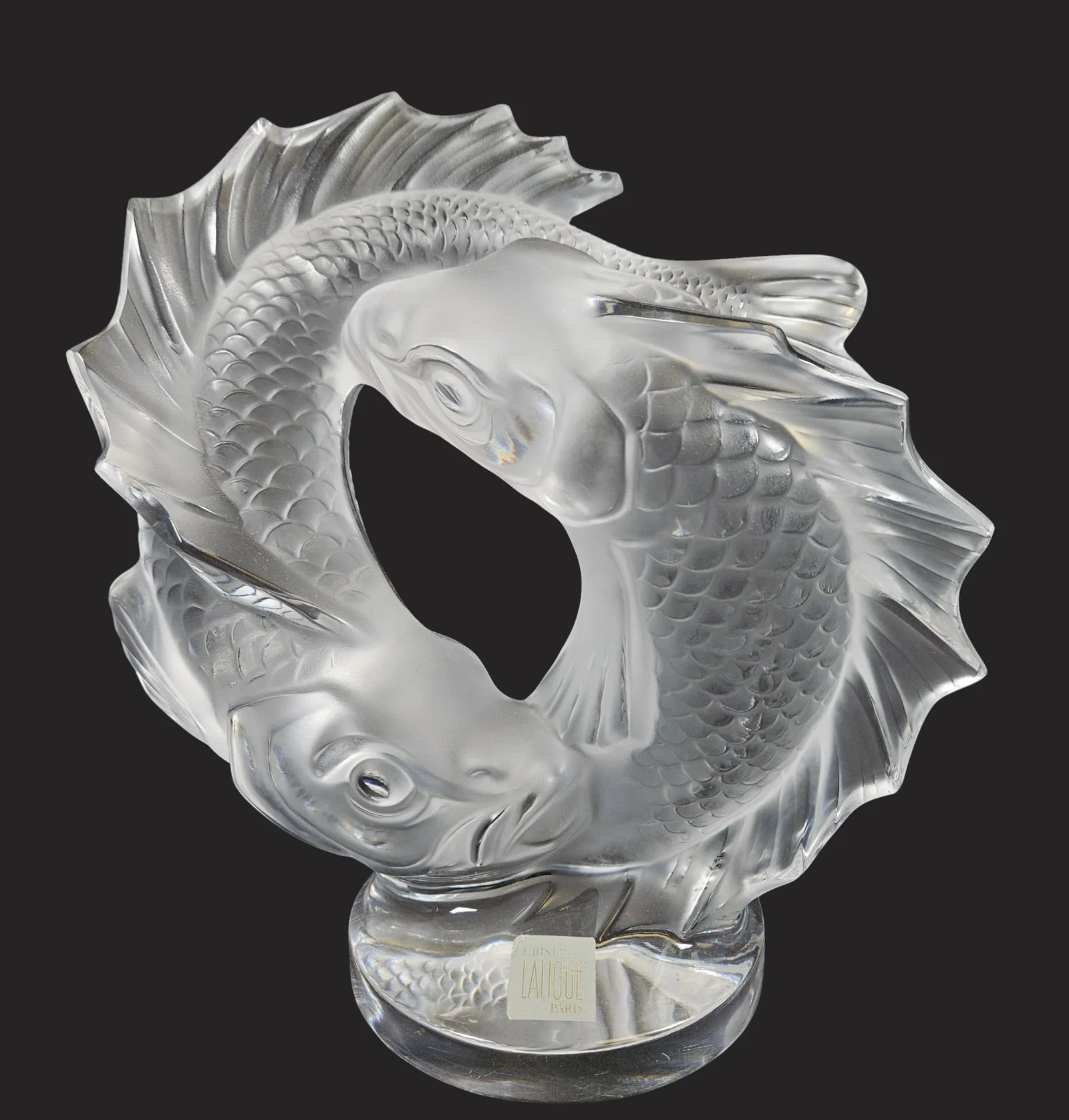 Large Lalique Crystal Deux Poissons Double Fish Sculpture