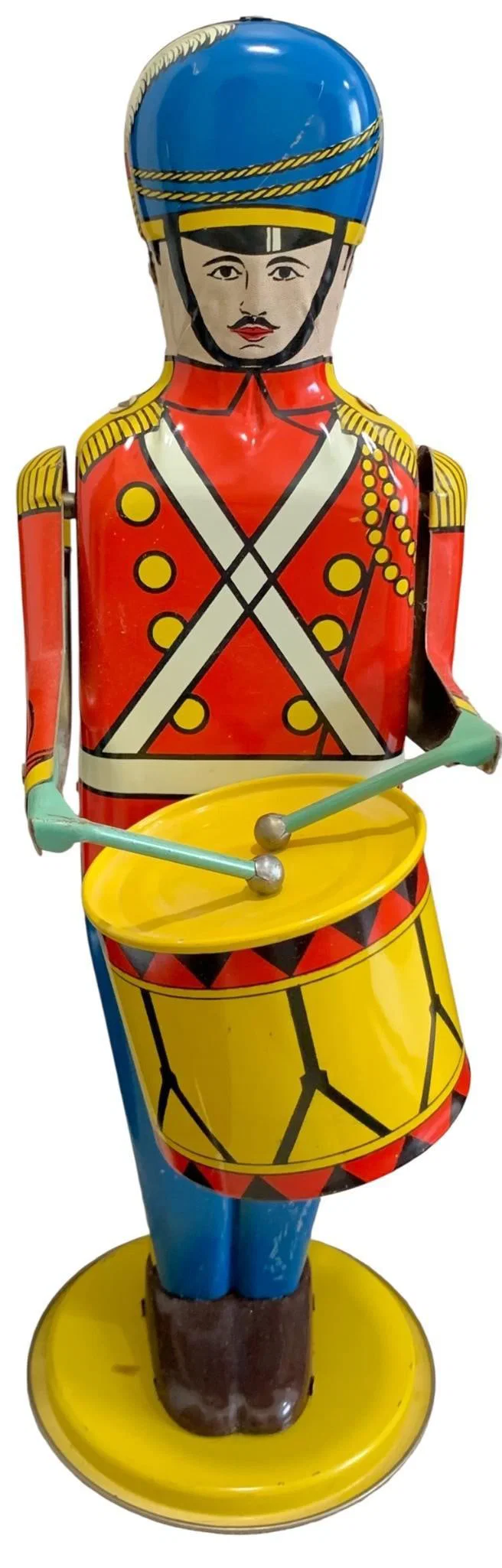Large Mid Century Wolverine Tin Litho No 27 Drum Major Wind Up Mechanical Drumming Toy