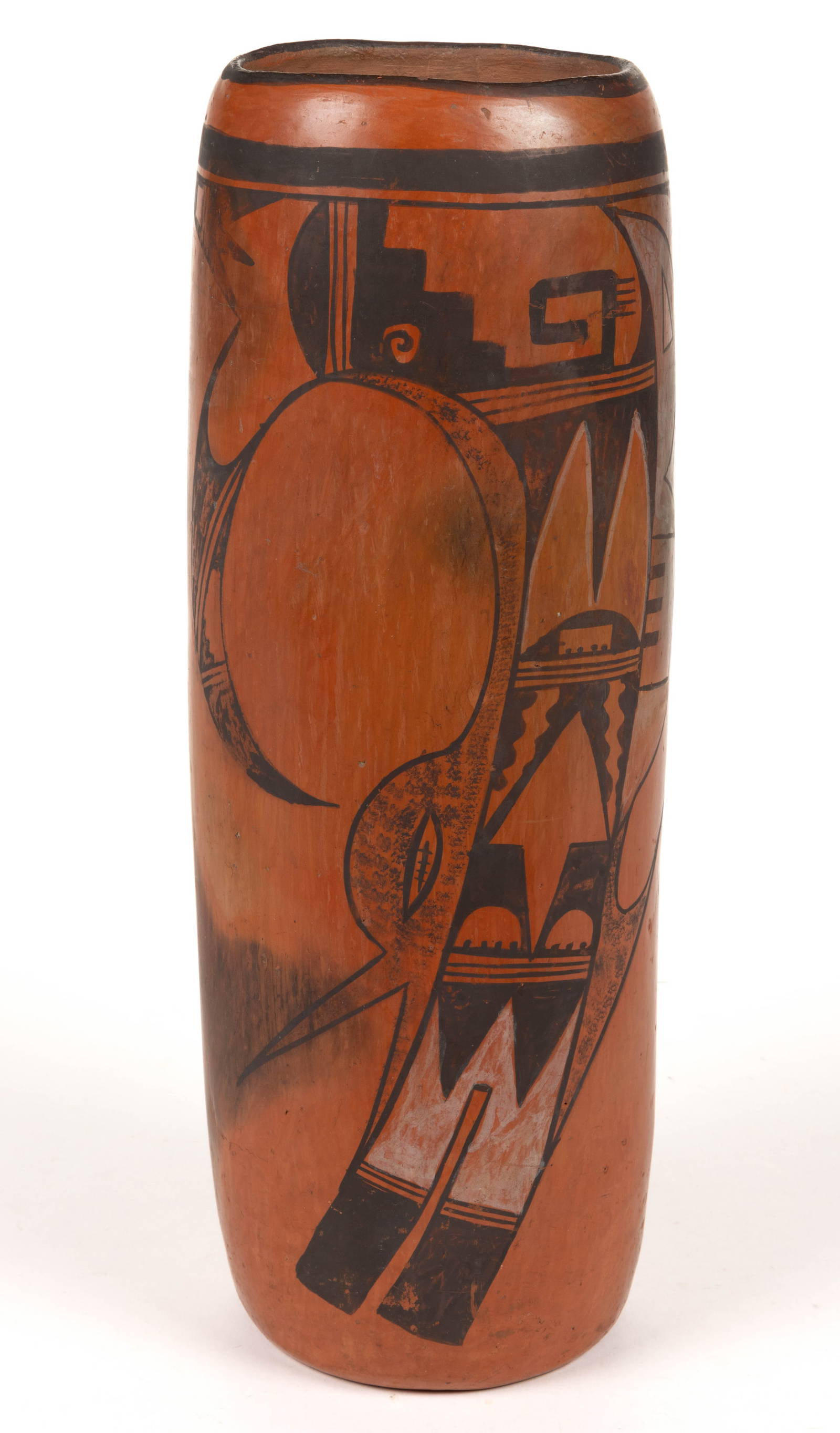 LARGE NATIVE AMERICAN HOPI-TEWA POTTERY CYLINDER VASE