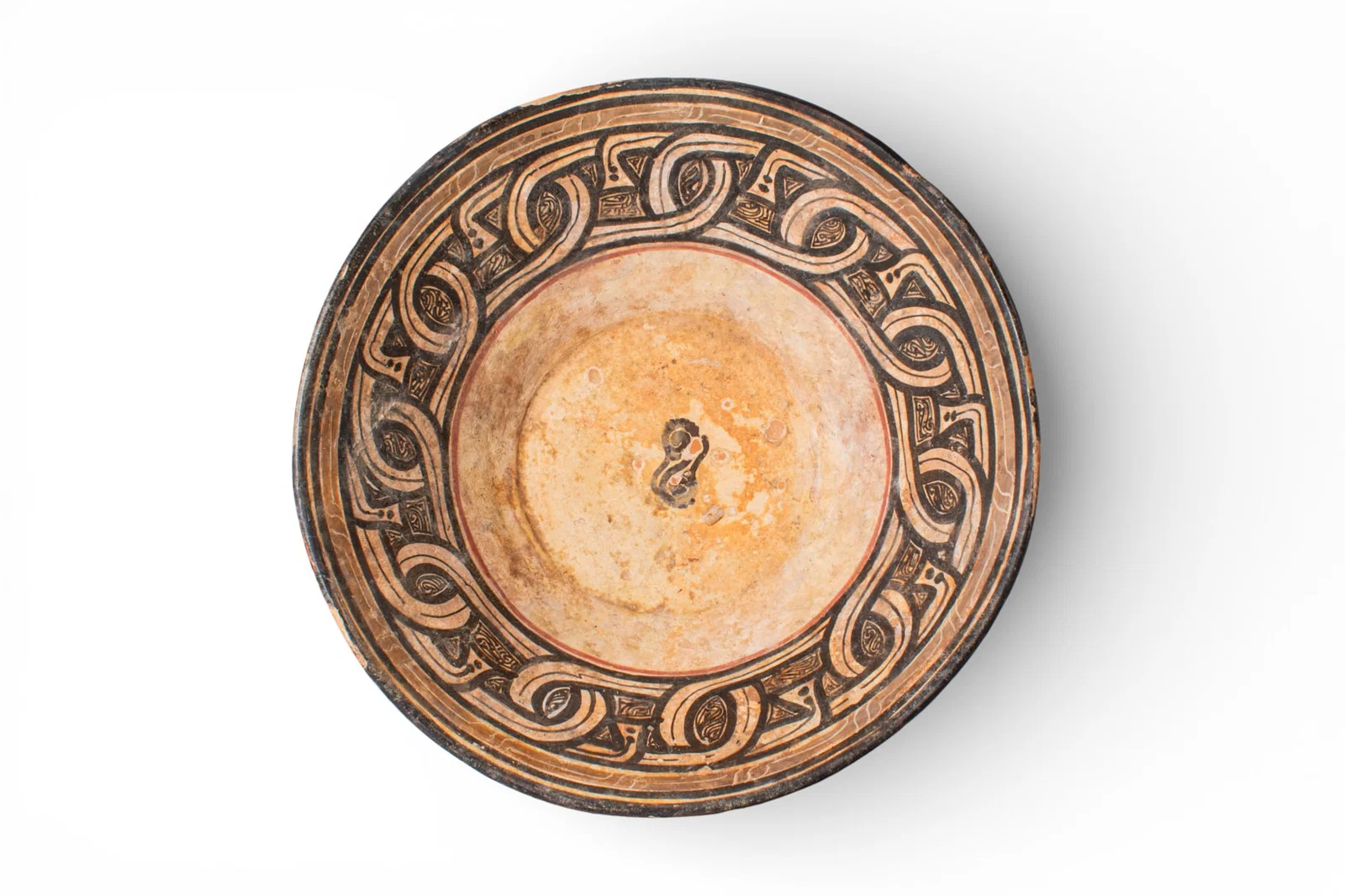 LARGE NISHAPUR BICHROME BOWL WITH PSEUDO INSCRIPTION