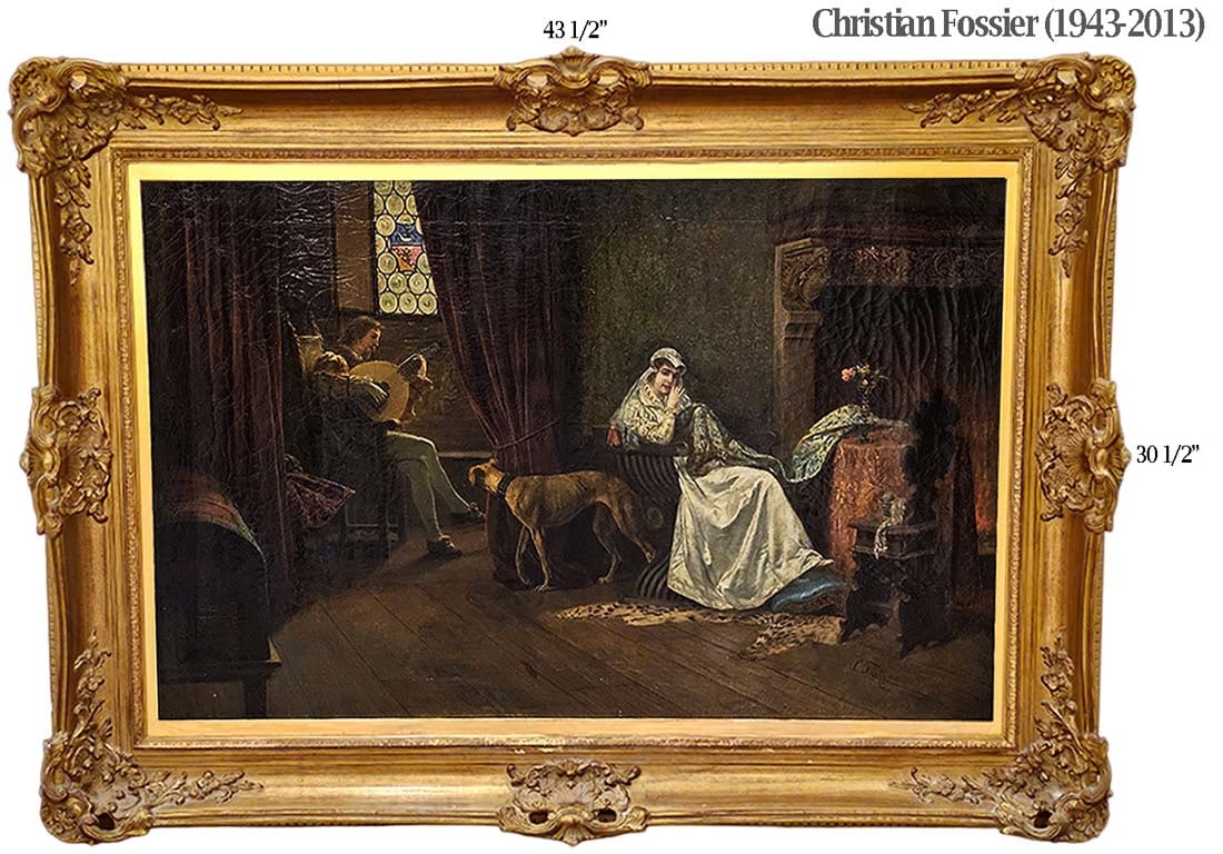 Large Oil On Canvas 'Afternoon Request' By French Christian Fossier