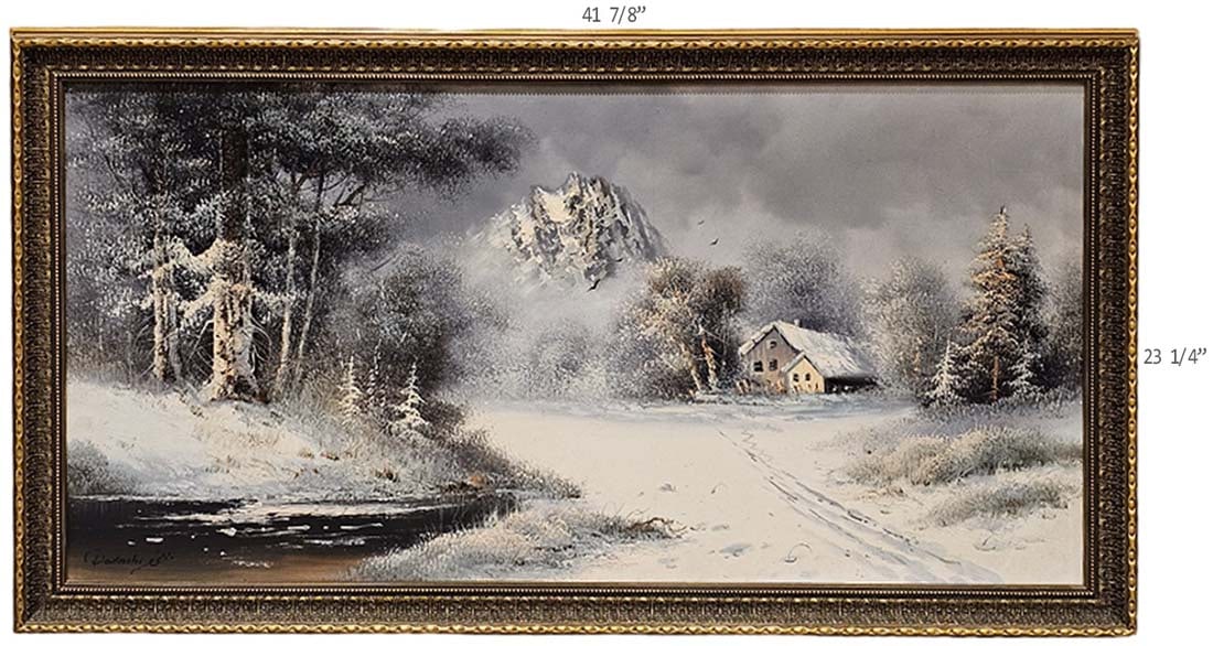 Large Oil On Canvas Winter In Nature Painting Signed By Dadashi