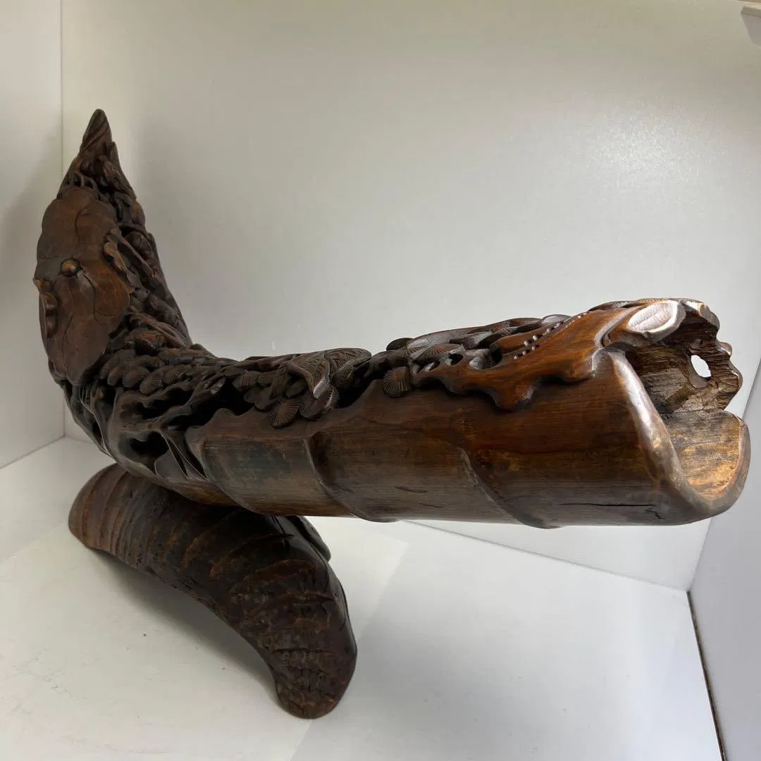 Large Openwork Bamboo Figure Sculpture – Width approx. 76 cm / Max Height approx. 42 cm