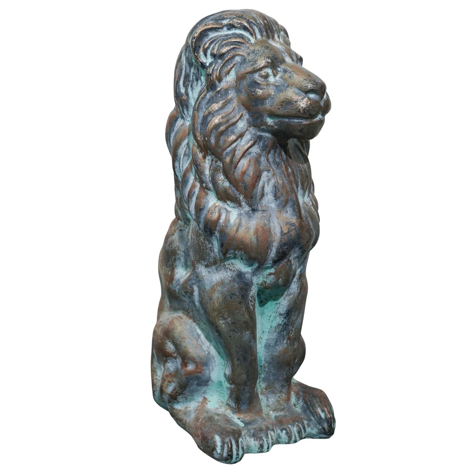 Large Patinated Concrete Guardian Lion Statue