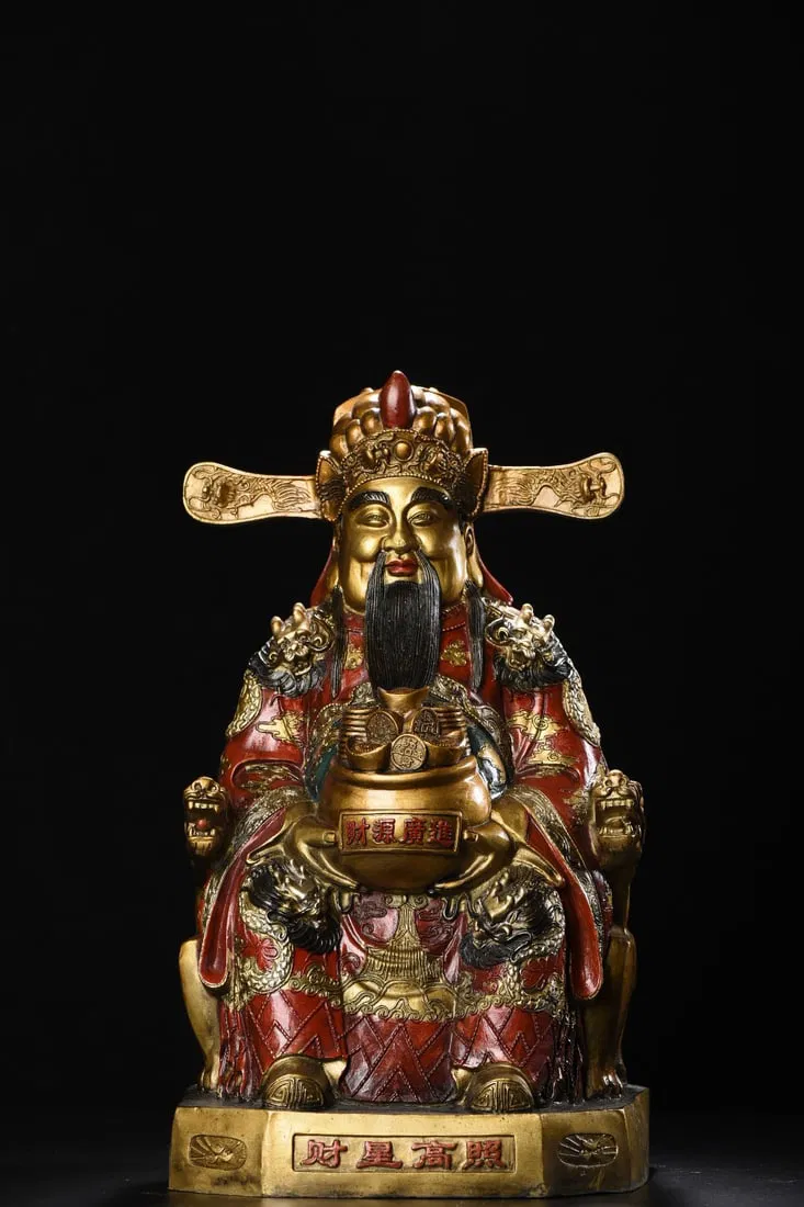 Large-sized painted bronze statue of the God of Wealth