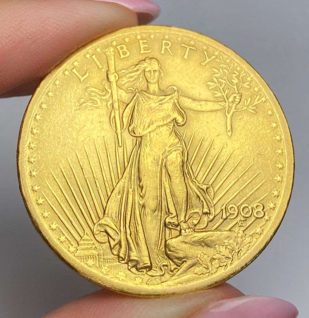 Last Minute! 1908 Gold $20 Saint Gaudens AU No Motto