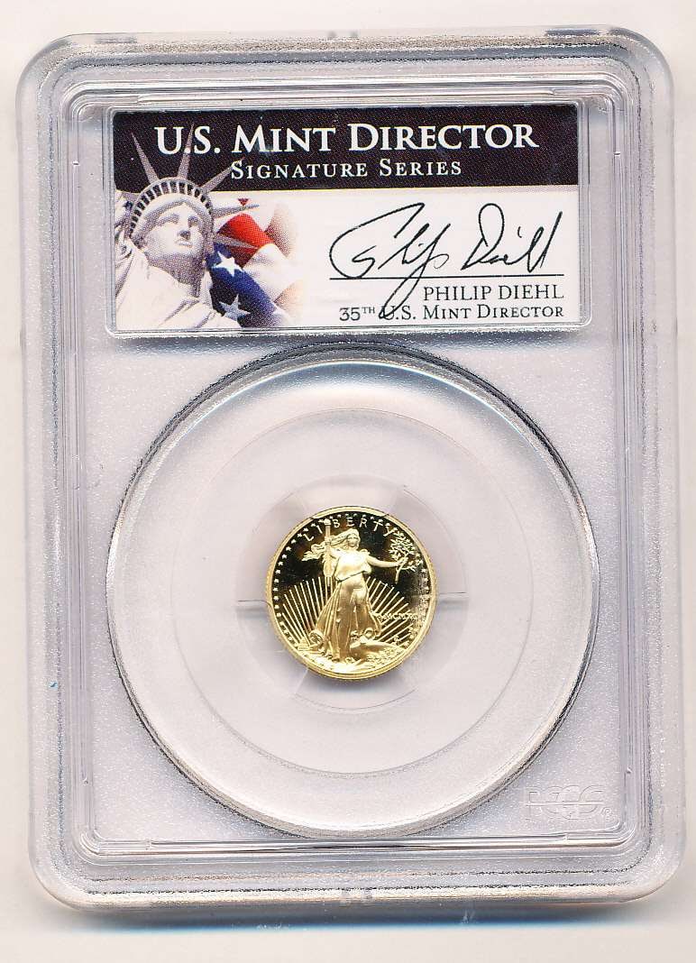 Last Minute! 1990-P American $5 Gold Eagle 1/10 ozt PCGS PR70 DCAM Signed By Philip Diehl