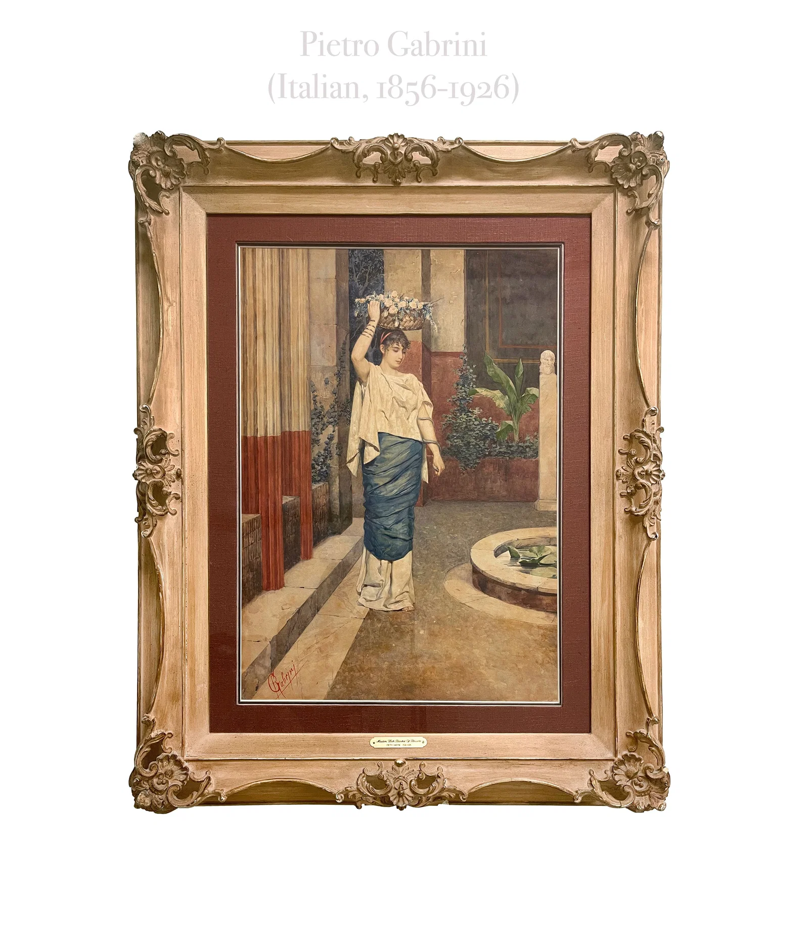 Late 19th Century Watercolor Painting of a Flower Gatherer by Pietro Gabrini