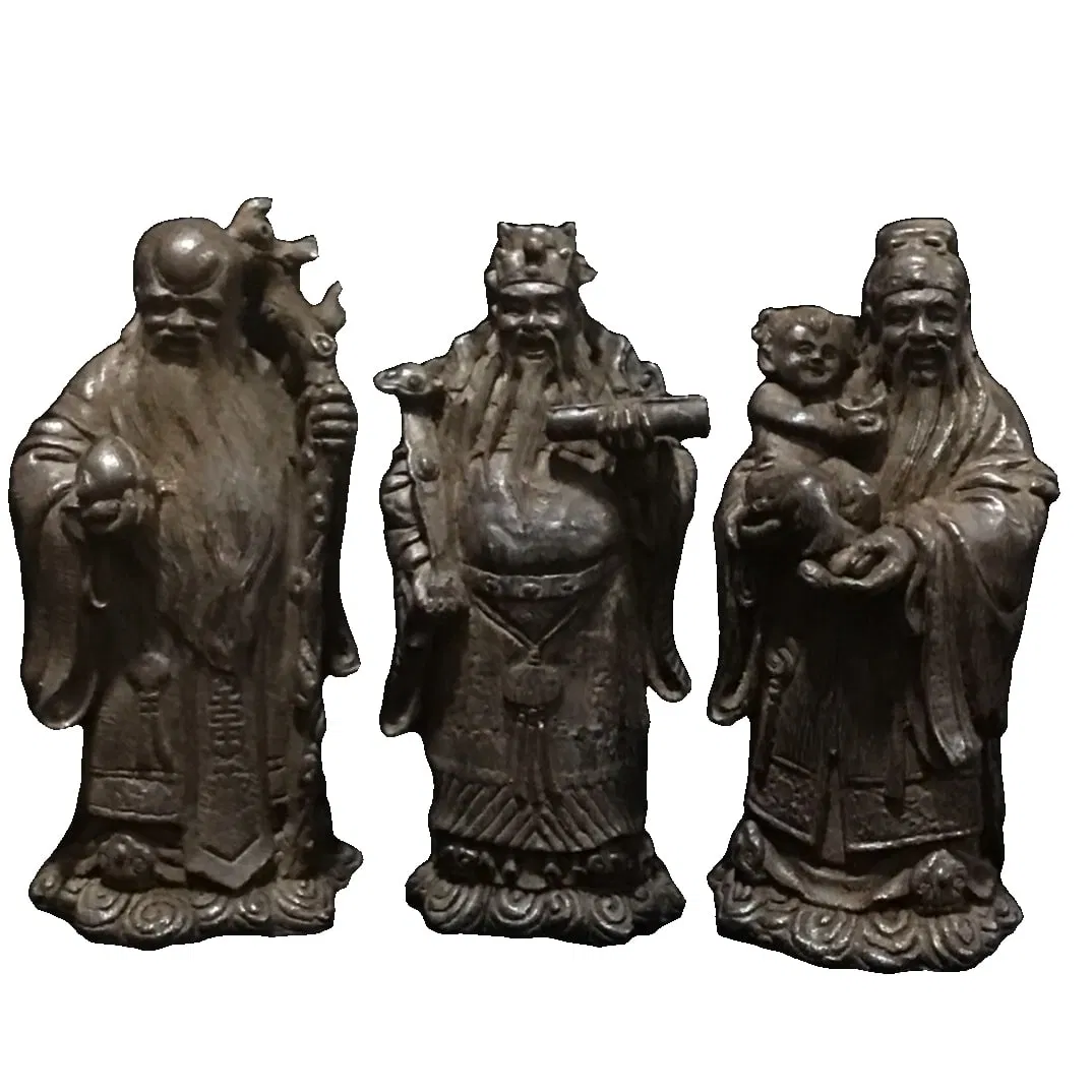 Late Qing Dynasty Agarwood Carved Three Star Ornament of Fu, Lu, Shou