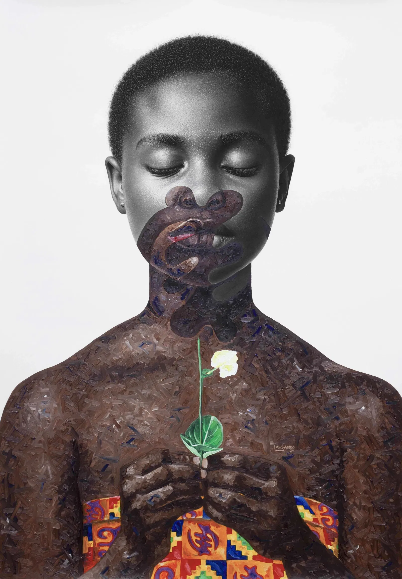 Lawrence Amoo, Gye Nyame I -21st Century, Contemporary, Figurative Portrait, Women, Mixed Media,