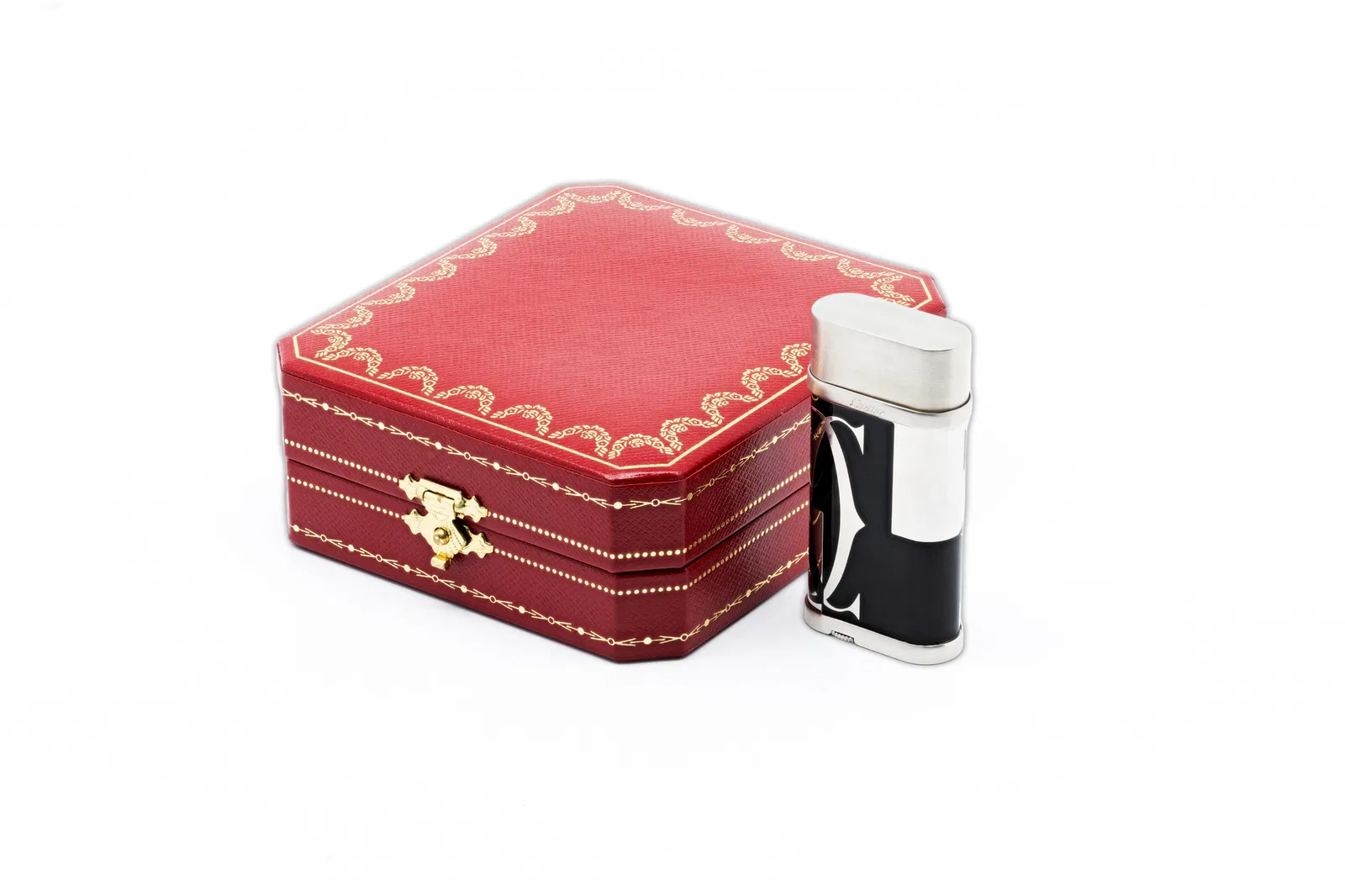 Le Must de Cartier Vintage Black Enamel Lighter with Logo Motif, c. 1990
