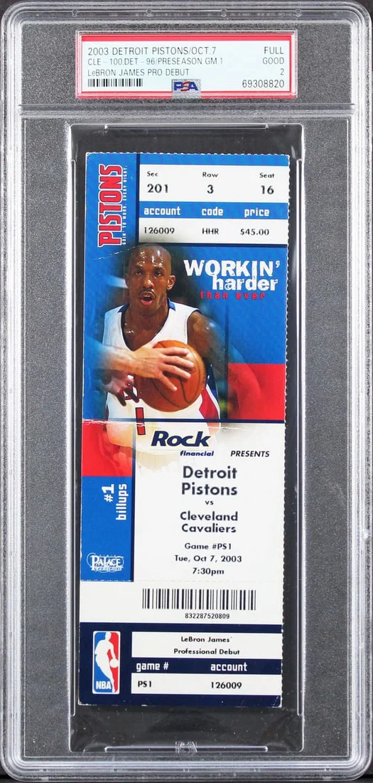 LeBron James 2003 NBA Debut Full Ticket PSA Graded Good 2 Cavaliers