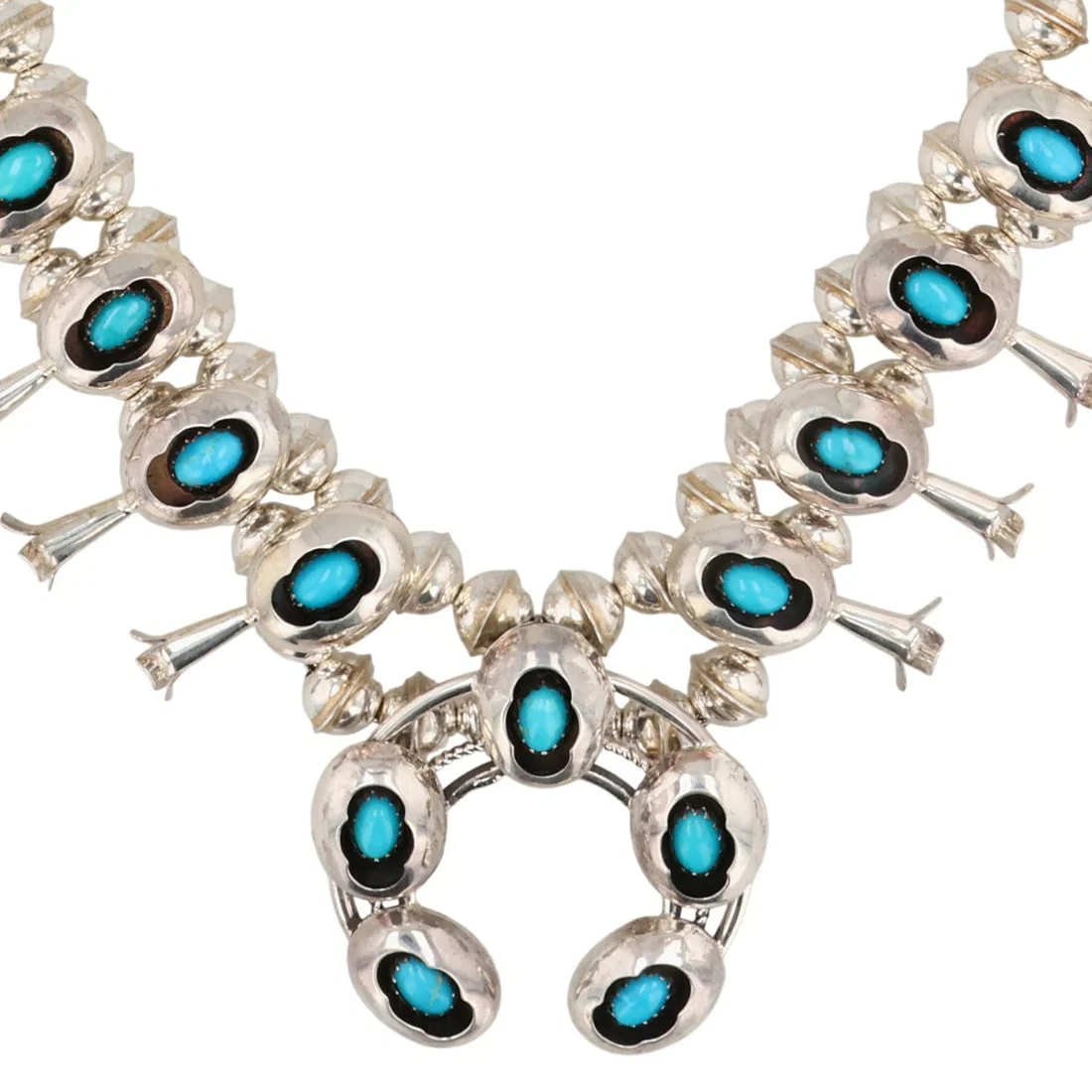 Lenora Garcia Navajo Sterling Turquoise Squash Blossom Necklace