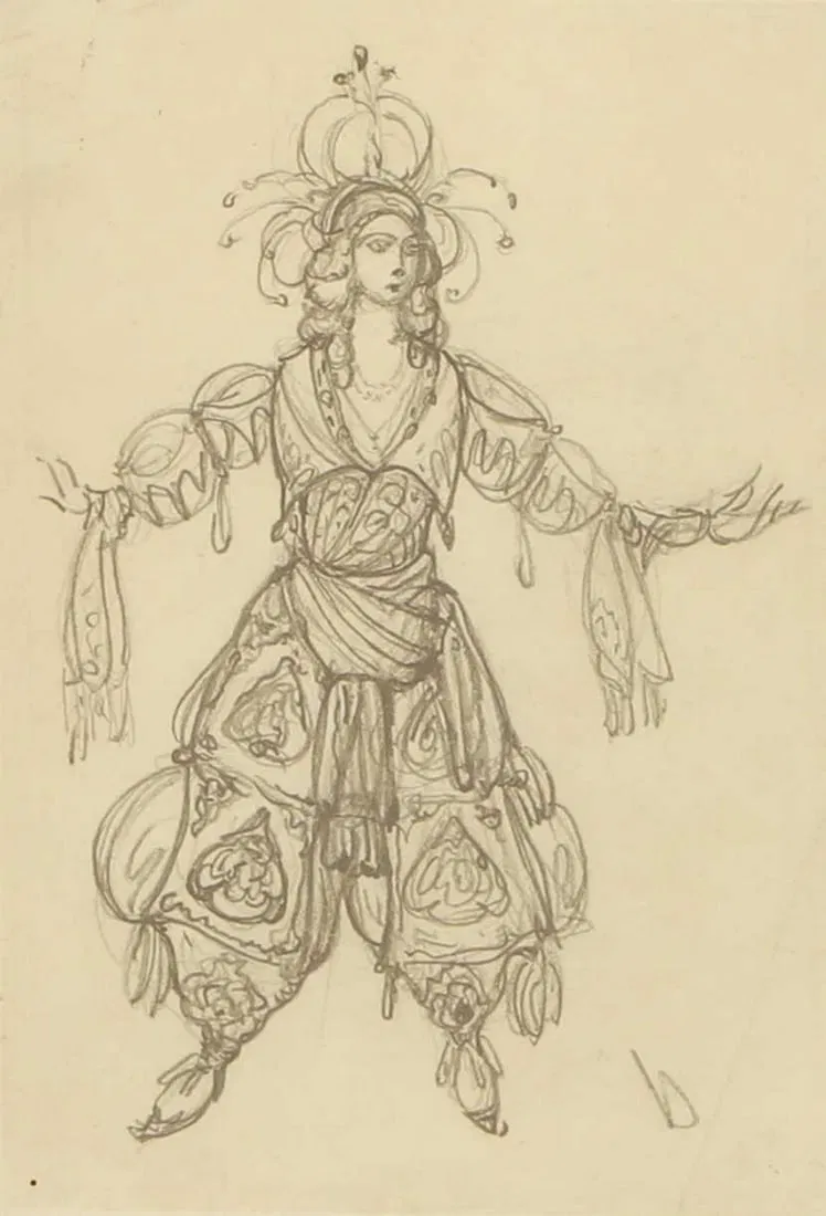 Léon Bakst (Russian, 1866-1924) Costume design, possibly for the revue 'Aladin', circa 1919