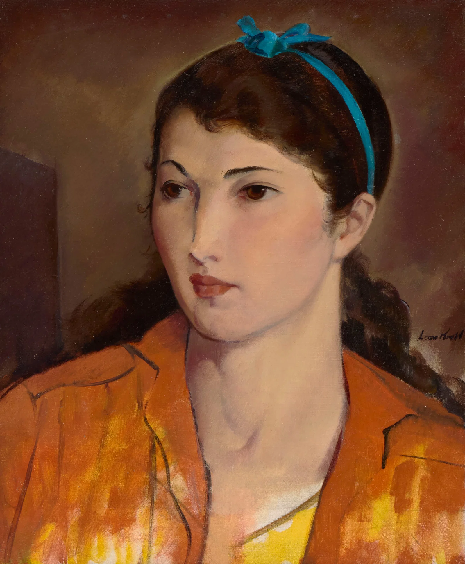 LEON KROLL, (American, 1884-1974), Portrait of Hilda, 1929, oil on canvas, 18 1/4 x 15 1/4 in.,