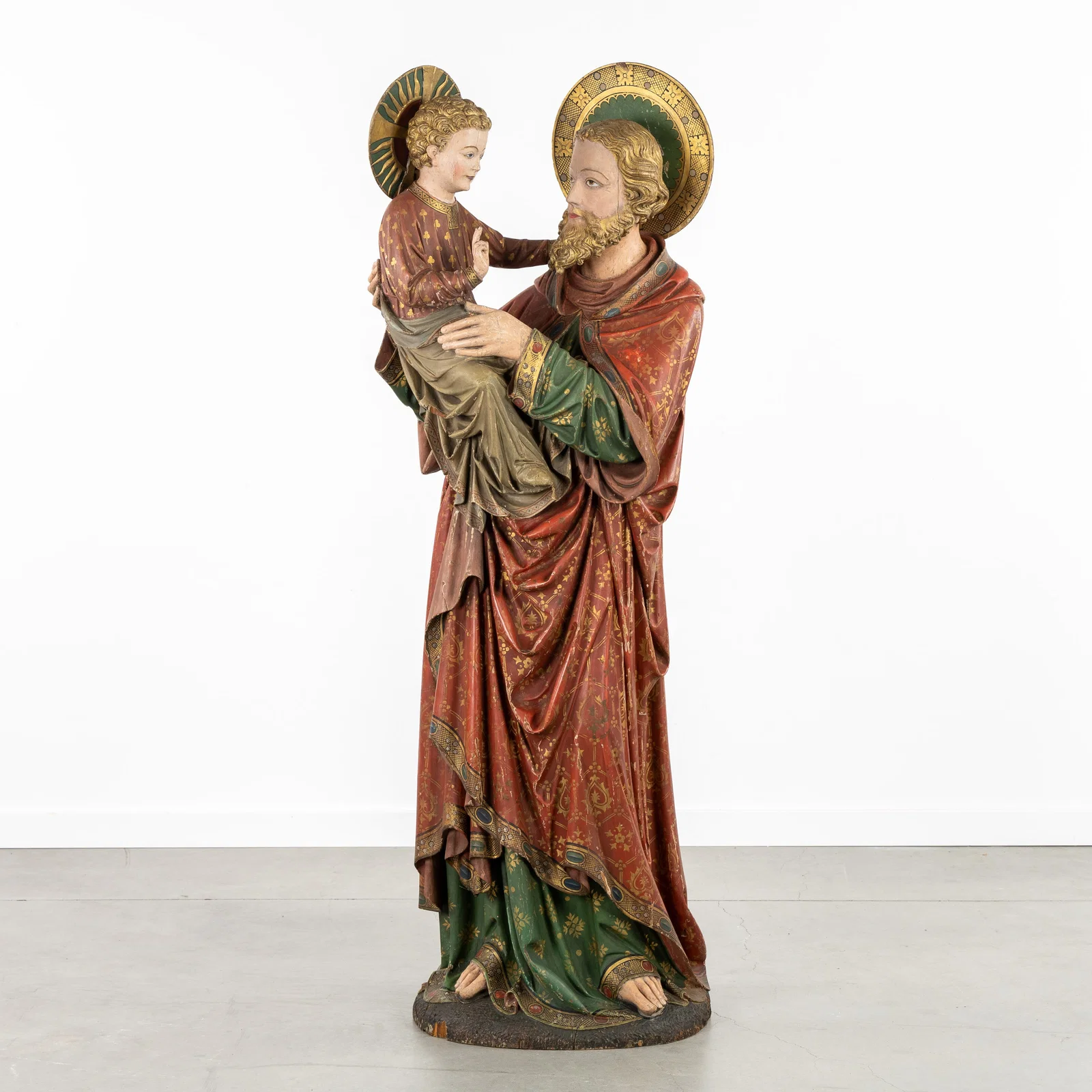 Leopold Blanchaert (1832-1913) Saint Joseph with Child Jesus, Sculptured and Patinated Wood, Gothic