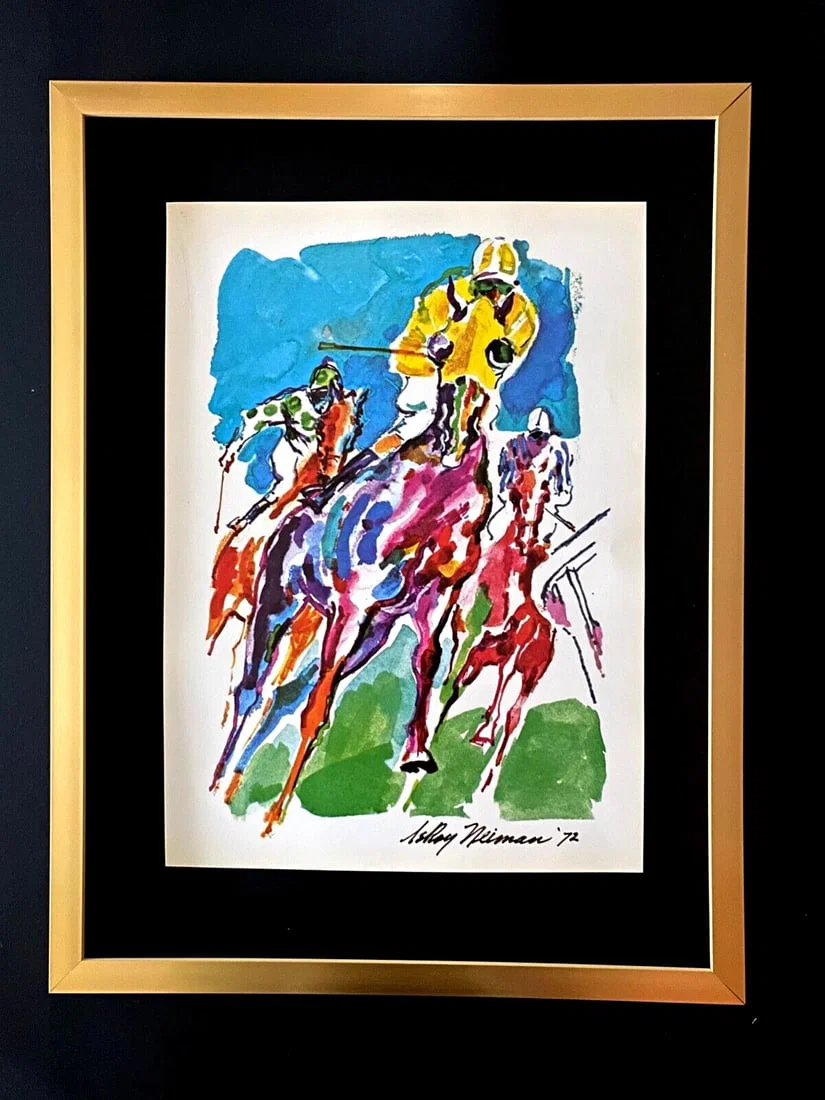 LEROY NEIMAN + HORSE RACING + CIRCA 1970'S + SIGNED PRINT FRAMED!