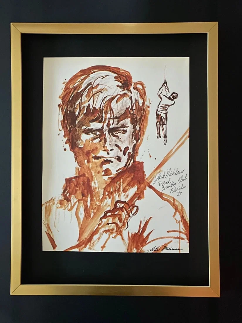 LEROY NEIMAN + JACK NICKLAUS + CIRCA 1970'S + SIGNED PRINT FRAMED!!