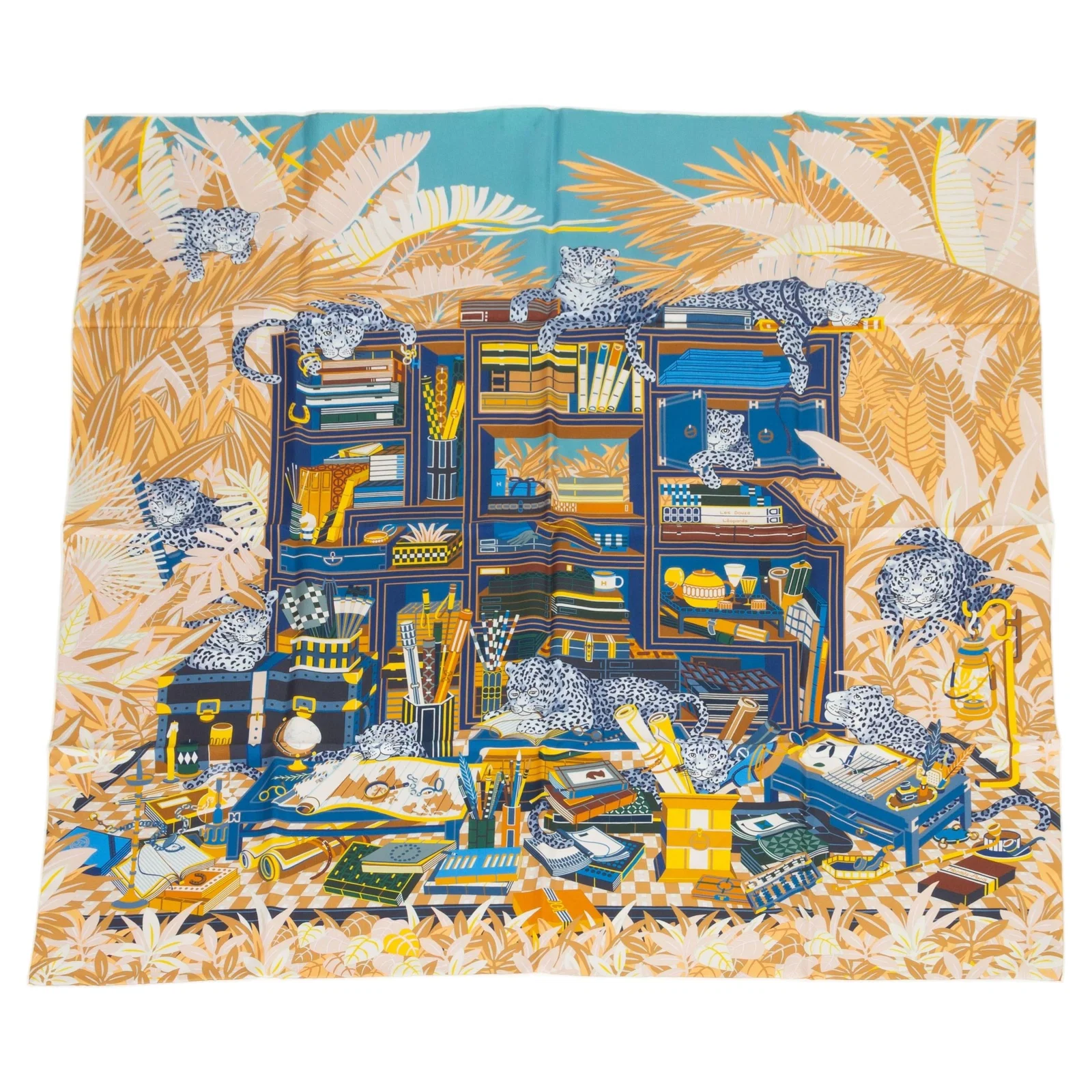 Les Douze Leopards Silk Scarf Double Sided Design by Hermes