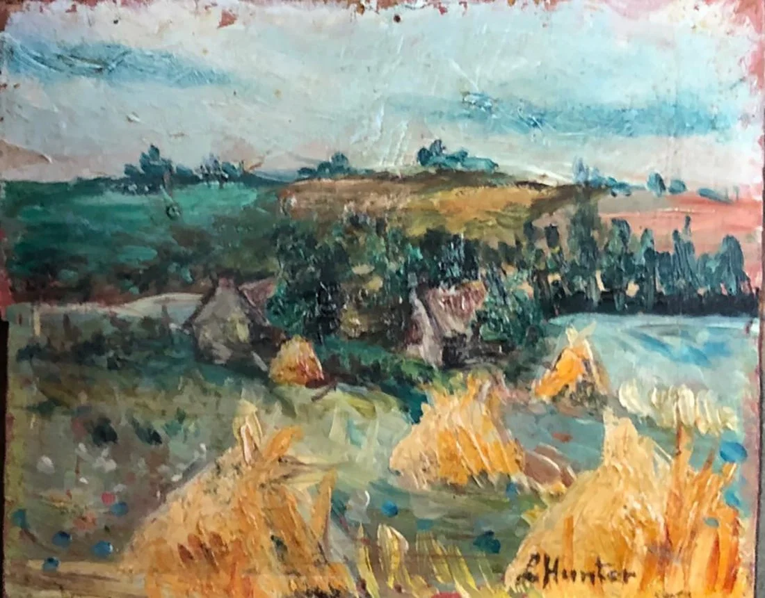 Leslie Hunter Oil on wood painting Title: Rural landscape
