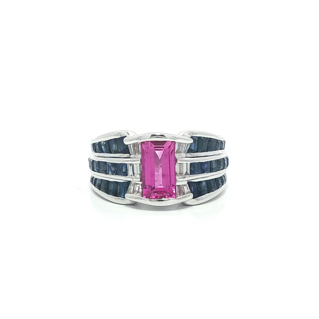 LeVian 18k White Gold Pink Blue Sapphire Diamond Band Ring