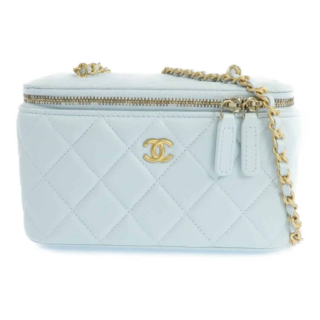 Light Blue Lambskin Vanity Chain Bag CHANEL CC AP2303 Gold Hardware
