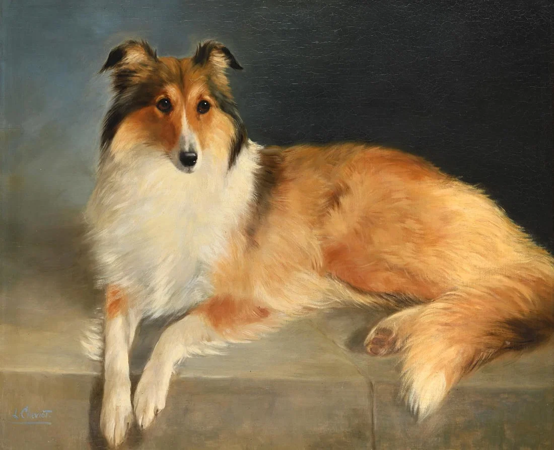 LILLIAN CHEVIOT (BRITISH CIRCA 1876-1936), A COLLIE LYING ON A STONE WALL