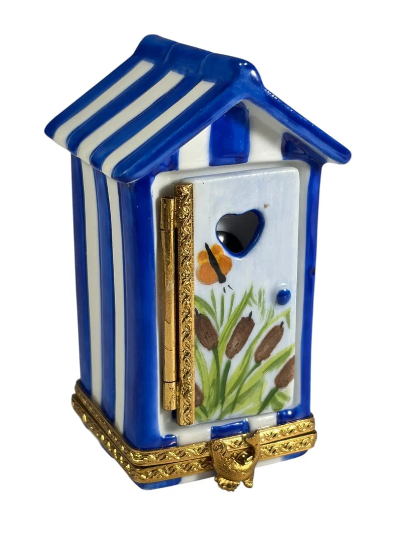 Limoges France Beach Cabana Porcelain Trinket Box