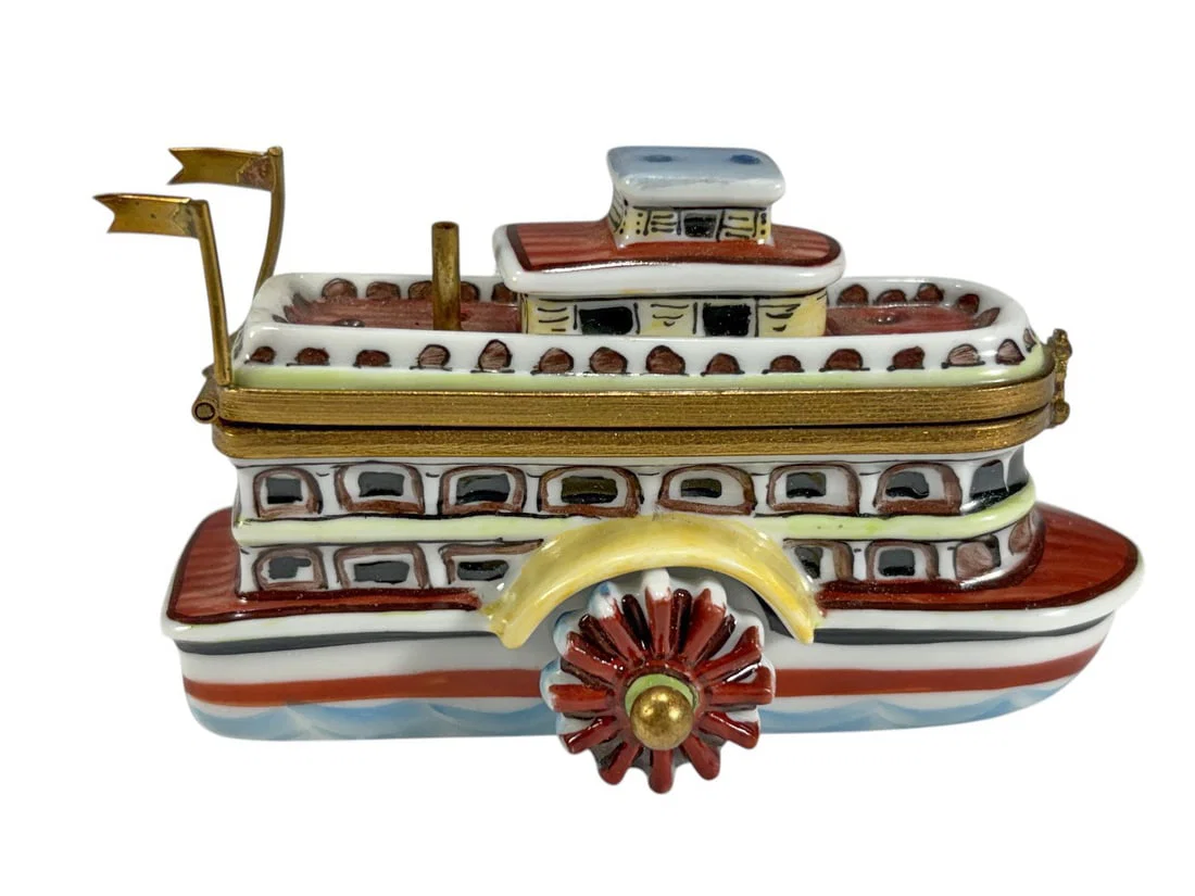 Limoges France River Boat Porcelain Trinket Box