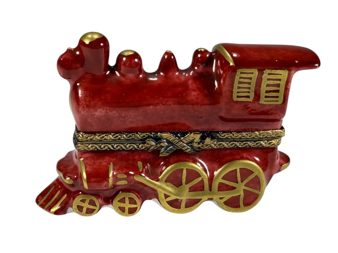Limoges Locomotive Train Porcelain Trinket Box
